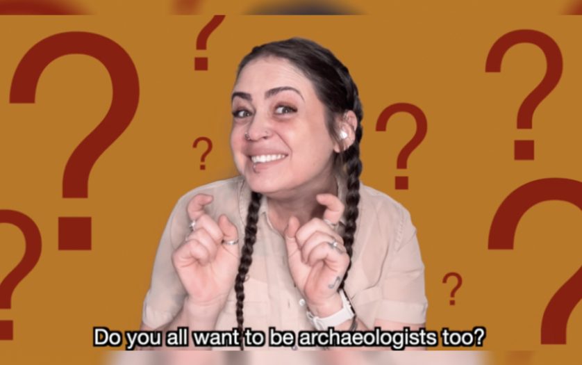 Archaeologist Amelia Dall, who is deaf, explains archaeology in ASL for the video 
