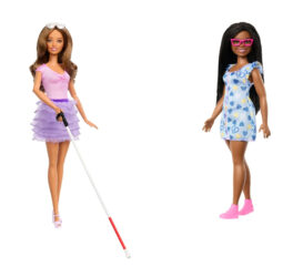 (Left) Blind Barbie doll and Black Barbie doll with Down syndrome