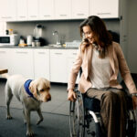 woman in wheelchair with her dog at home