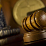 Closeup of gavel in court room
