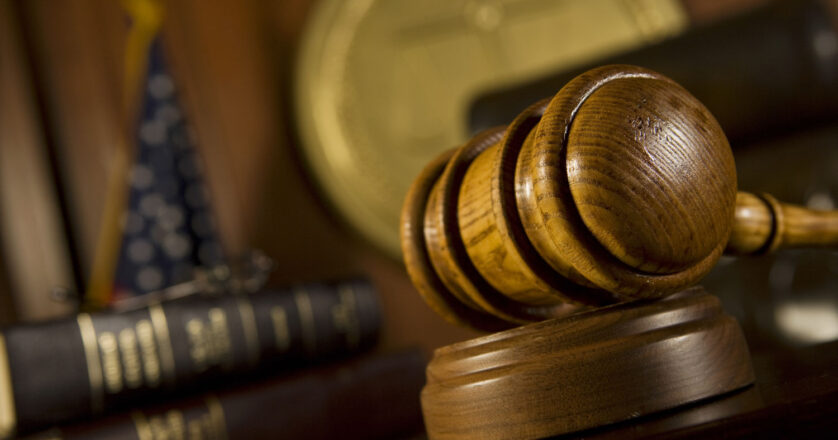 Closeup of gavel in court room