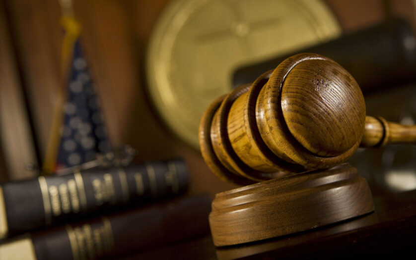 Closeup of gavel in court room