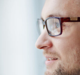 person close up wearing eye glasses