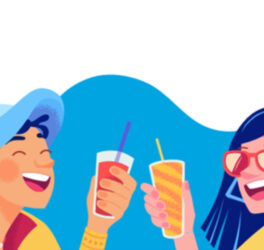 Graphics, two people enjoying summer drinks