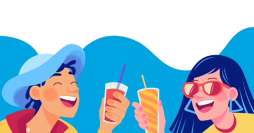 Graphics, two people enjoying summer drinks