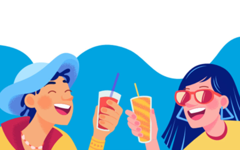 Graphics, two people enjoying summer drinks