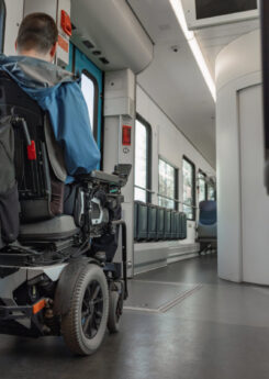 wheelchair user traveling by train