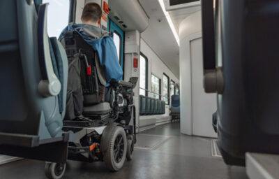 wheelchair user traveling by train