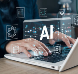 Person using computer with AI icons