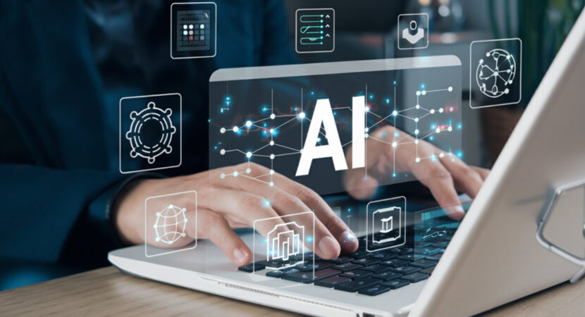 Person using computer with AI icons