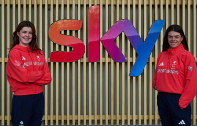 Andrea Spendolini Sirieix and Lauren Steadman standing on either side of a Sky logo.
