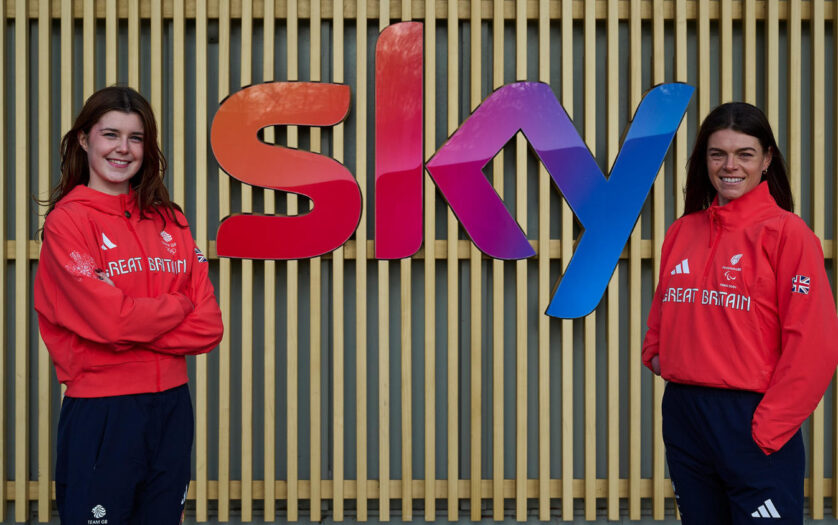 Andrea Spendolini Sirieix and Lauren Steadman standing on either side of a Sky logo.