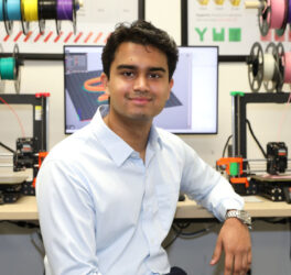 Nihal Patel, a second-year medical student, in the The Workshop in James Branch Cabell Library