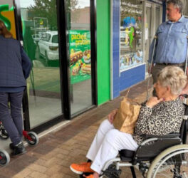 Councillors, Council staff and members of Council’s Access Working Group navigate the Gunnedah CBD using mobility aids and glasses simulating various vision conditions. 
