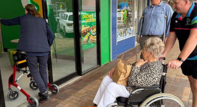 Councillors, Council staff and members of Council’s Access Working Group navigate the Gunnedah CBD using mobility aids and glasses simulating various vision conditions. 