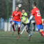 AMP Football Club cup Warsaw Poland 2016, footballers are on a pitch. All have crutches and the ball in the air.