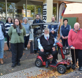 Positive Ageing, Access and Inclusion Reference Group community representatives (front L-R) Cindy McDougall, James Carter and Andrew Leeman are backed by Cr Jo Beard, and Council’s Assets Co-ordinator Maria Caro, Economic Partnership Officer Kellie Duynhoven, Infrastructure Projects Officer Dean Finlayson, Rural Access Officer Patrick Caruana and Positive Ageing, Access and Inclusion Co-ordinator Belinda Rowbottom.