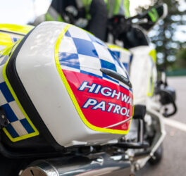 Police motorcycle with a Highway Patrol label