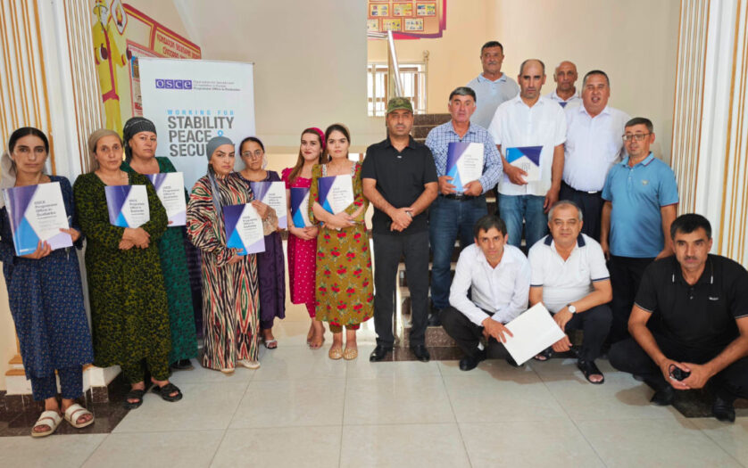 Training participants gathered for a group photo inside the Department of Education building, Darvoz, 29 July 2026