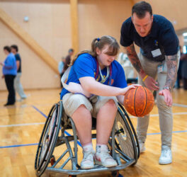 Dr Dan van den Hoek with Anastasia Mealy at a UniSC x Sporting Wheelies event