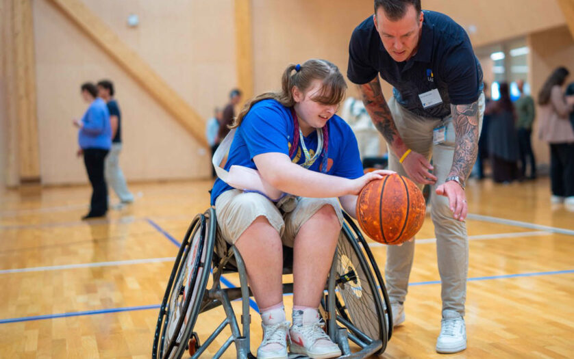 Dr Dan van den Hoek with Anastasia Mealy at a UniSC x Sporting Wheelies event